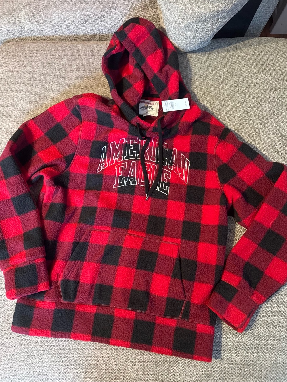 American Eagle Outfitters Red and Black Buffalo Plaid Hoodie